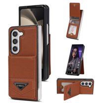 Allytech Wallet Case for Samsung Galaxy Z Fold5, Luxury PU Leather Kickstand Card Slots Magnetic Buckle RFID Blocking Shockproof Anti-Scratch Protective Case for Women Men - Brown