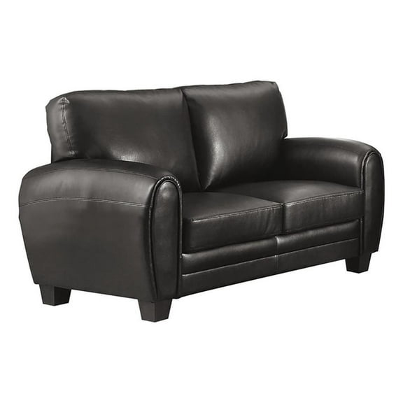 Pemberly Row 19" Contemporary Faux Leather Loveseat in Black