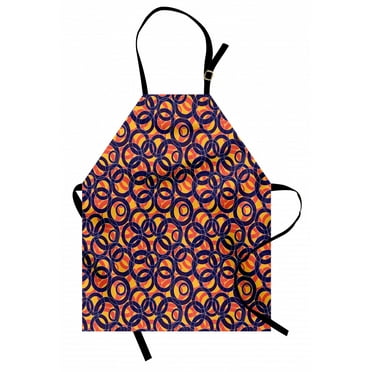 Abstract Apron Overlapping Circles in Vibrant Colors Intersecting Repeating Big Small Ring Shapes, Unisex Kitchen Bib Apron with Adjustable Neck for Cooking Baking Gardening, Multicolor, by Ambesonne