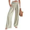thumbnail image 2 of Women's Gingham Palazzo Pants Smocked High Waist Wide Leg Trousers Casual Loose Plaid Straight Leg Slacks with Pockets for Beach, 2 of 9