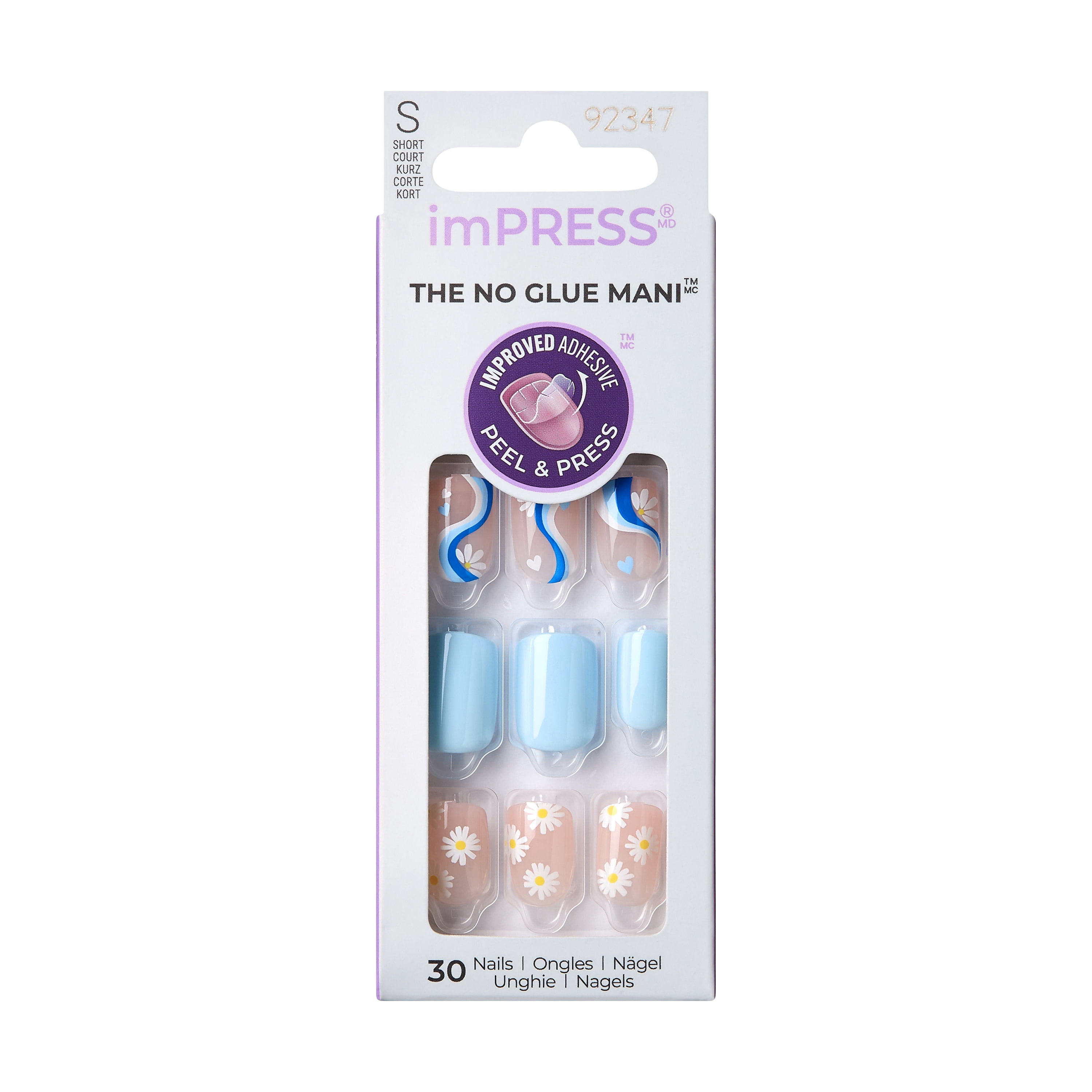 KISS imPRESS Press On Nails Blue Short Squoval 30 Count Easy