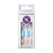 KISS imPRESS No Glue Needed Press On Nails, Design, Whistle, Blue, Short Squoval, 30 Count