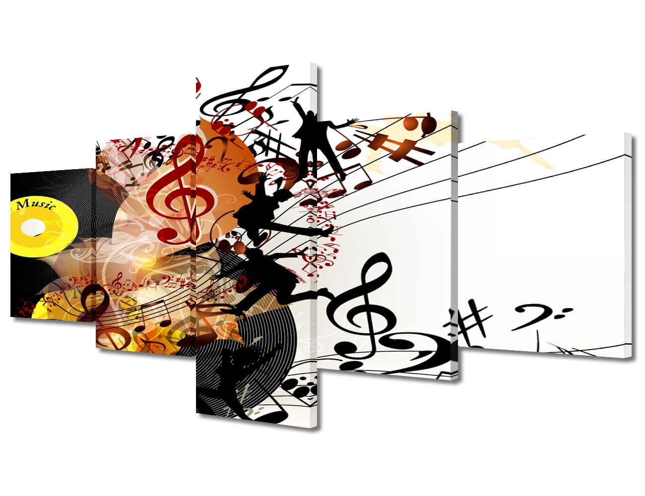TISHIRON 5PCS Framed Canvas Wall Art Set,50"x24" Music Notes with Vinyl ...