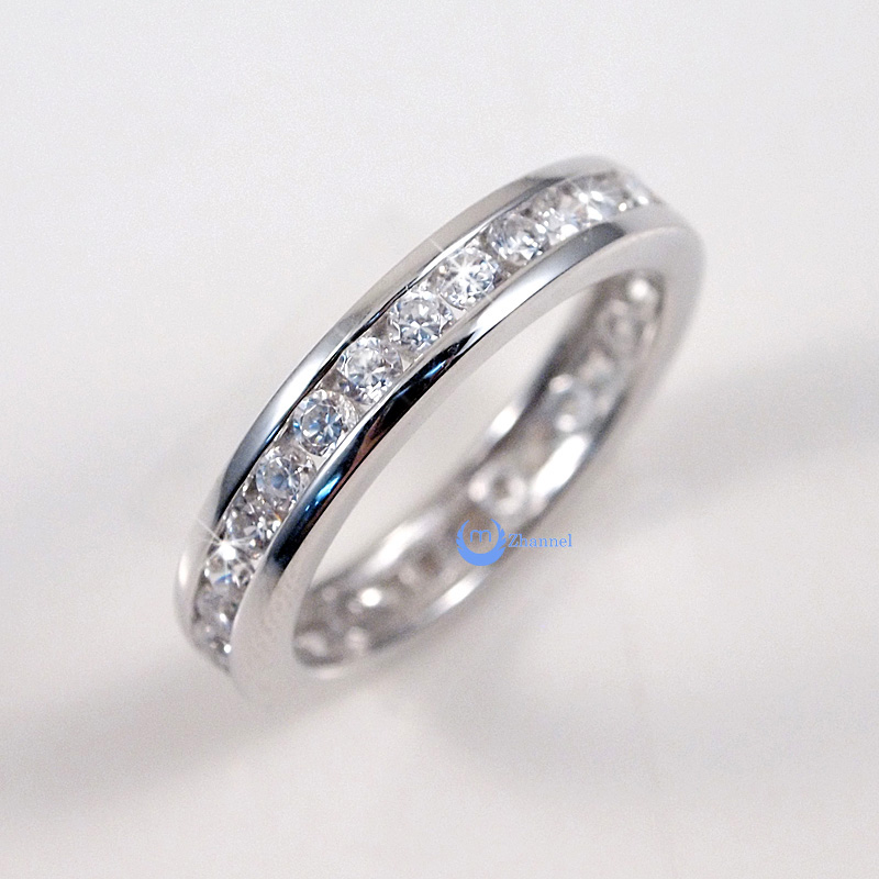 Melody CZ /& Sterling Silver Channel Set Wedding Band