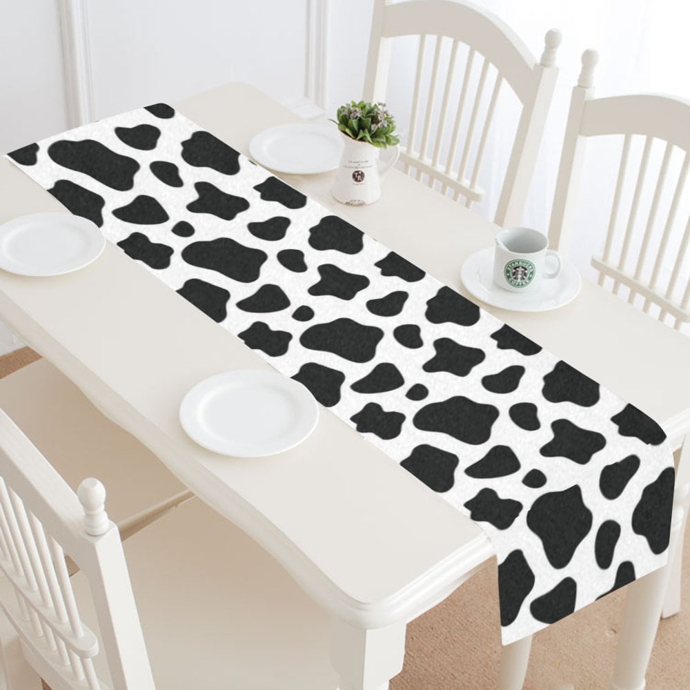 MYPOP Milk Cow Skin Print Table Runner Placemat 16x72 inches, Black and