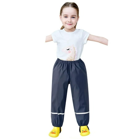 

Tuphregyow Pants for Kids Girls BoysBaby Rain Dungarees Mud Trousers Waterproof Breathable Rainwear Solid Striped Toddler Infant Comfy Casual 2-12T Black S