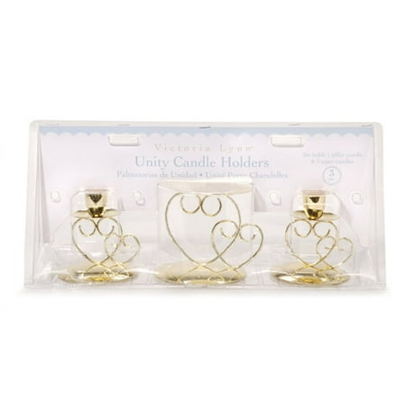 Double Heart Candle - Victoria Lynn Unity Candle Set - Double Heart - Gold