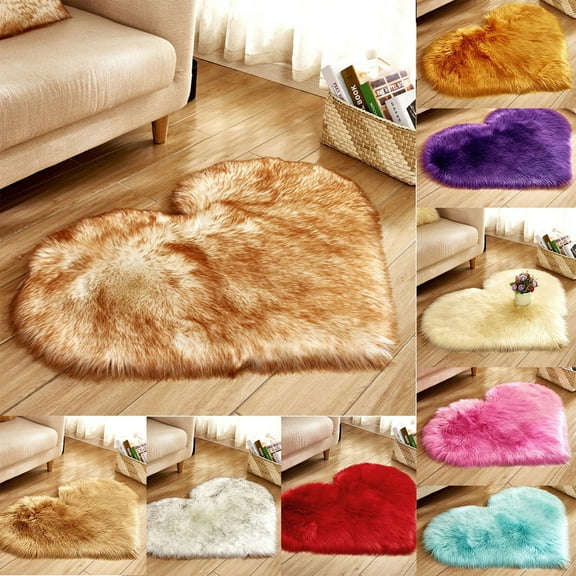Fufafayo under $5 8Pcs Sheepskin Rug, Faux Fur Area Rug, Soft Plush Bedroom Carpet, Non Slip Floor Mat, Heart Shaped Rug, Cozy Accent Rug, Living Room, Nursery, Door Mat, Seat Cushion, Cozy Decor