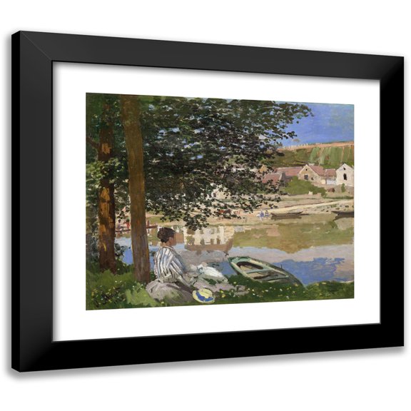 Claude Monet 14x12 Black Modern Framed Museum Art Print Titled - On the Bank of the Seine, Bennecourt (1868)