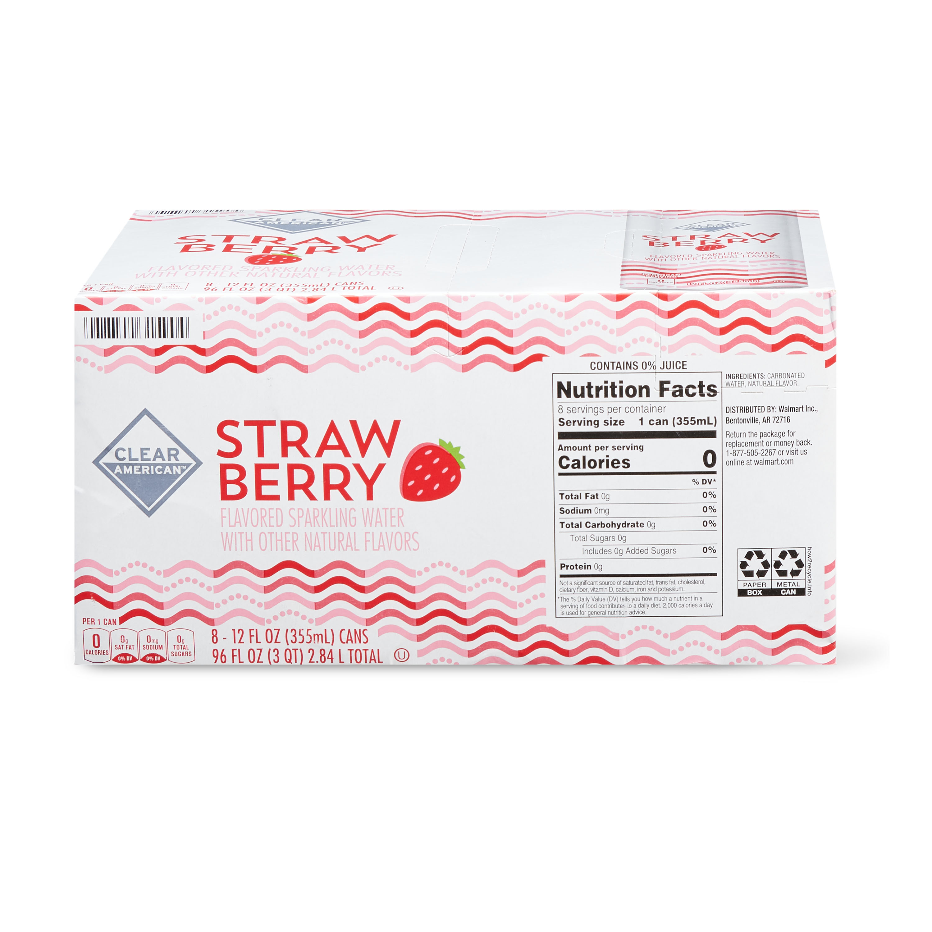 Clear American Strawberry Sparkling Water, 12 fl oz, 8 Count