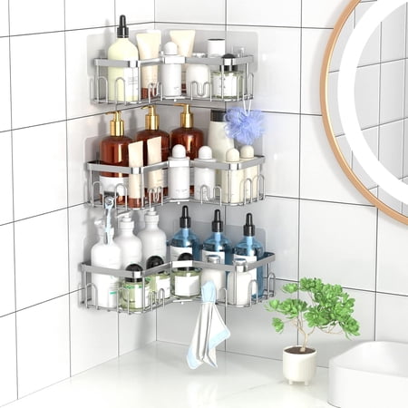 Corner Shower Caddy Adhesive Bathroom Shelves with Hooks Drill-Free & Quick-Dry Shower Organizer with Large Capacity Rustproof Stainless Steel Bathroom Corner Storage Rack Corner Shower Caddy Adhesive Bathroom Shelves with Hooks Drill-Free & Quick-Dry Shower Organizer with Large Capacity Rustproof Stainless Steel Bathroom Corner Storage Rack