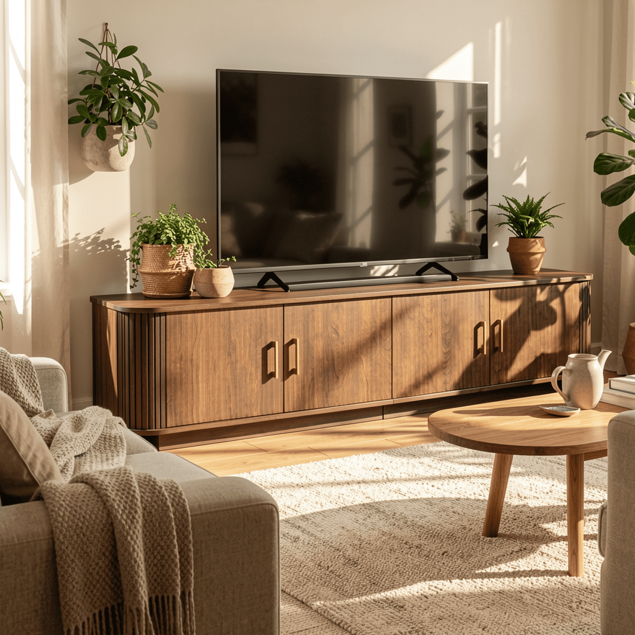 Homy Casa 70.9" TV Stand, Fluted Media Console with Storage Doors and Cable Holes