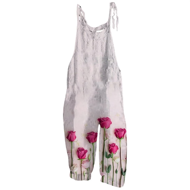 Gibobby pantalones holgados de oficina Pantalones tipo mono con tirantes simples, informales, retro, con estampado del día de San Valentín para mujer(Blanco, L)