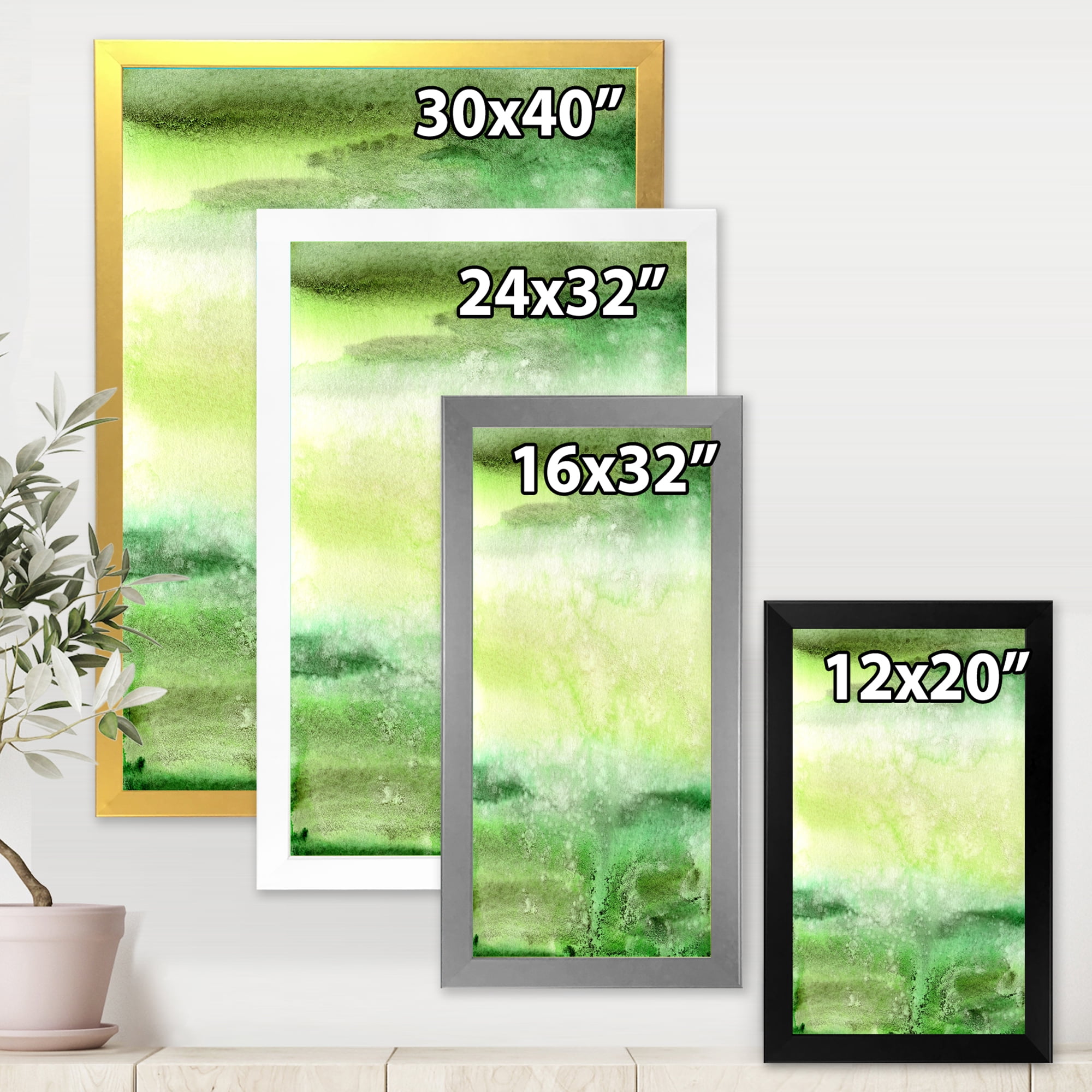Designart 'Pastel Abstract With Beige and Dark Green & Spots' Modern Framed Art Print