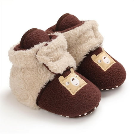 

Baby Boys Girls Fleece Booties Toddlers Cartoon Warm Cotton Shoes with Non Skid Bottom