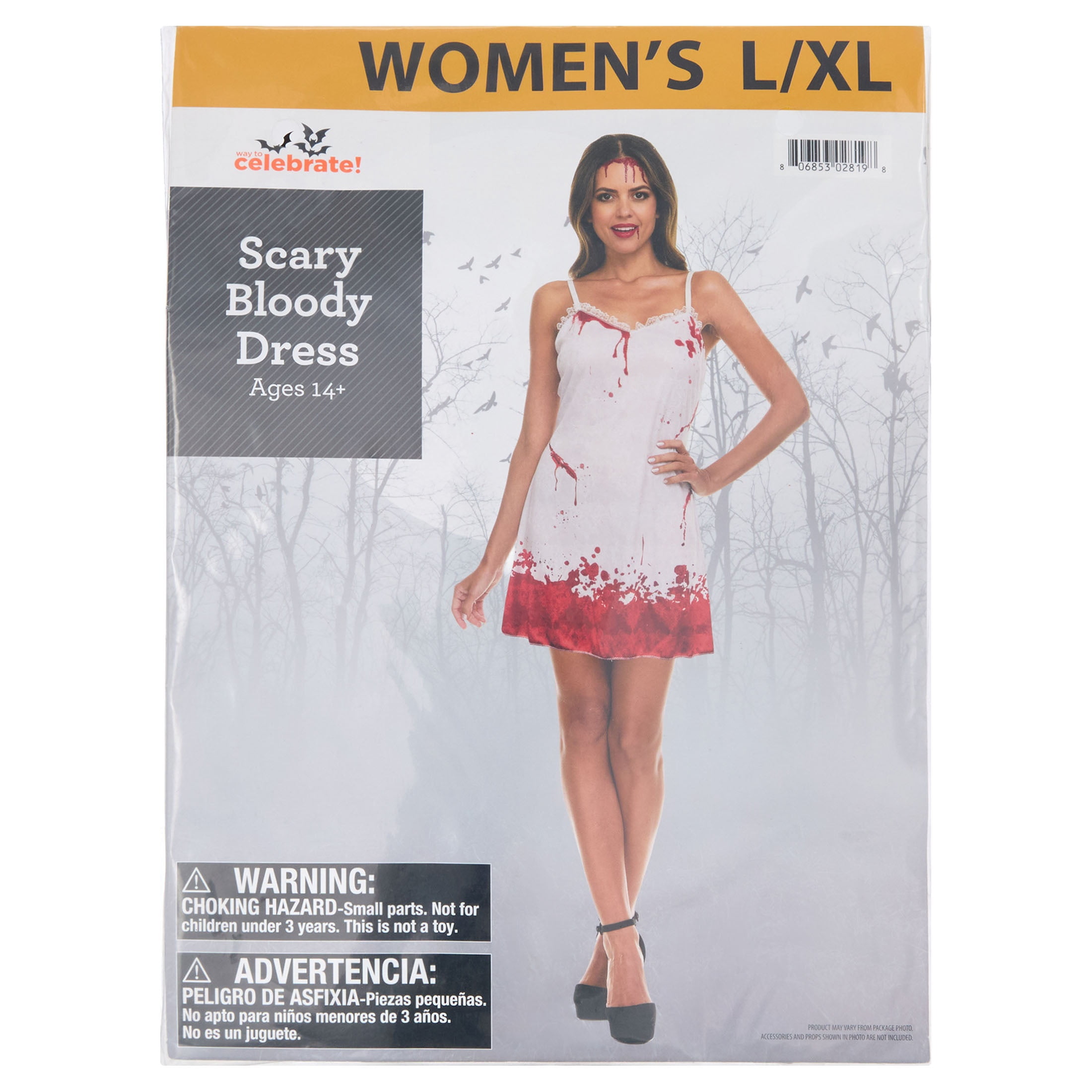 Scary Bloody Dress Costume Accessory for Adults, White and Red, L/XL, Halloween by Way To Celebrate