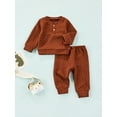 thumbnail image 3 of Chollius Toddler Baby Boy Girl 2Pcs Set Solid Color Crew Neck Long Sleeve Button T-Shirt Top Elastic Band Pants Outfits, 3 of 8
