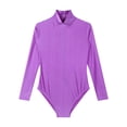 thumbnail image 5 of YONGHS Women's Mock Turtle Neck Long Sleeve Bodysuit Zipper Back Stretchy Gymnastics Dance Leotard Purple S, 5 of 7