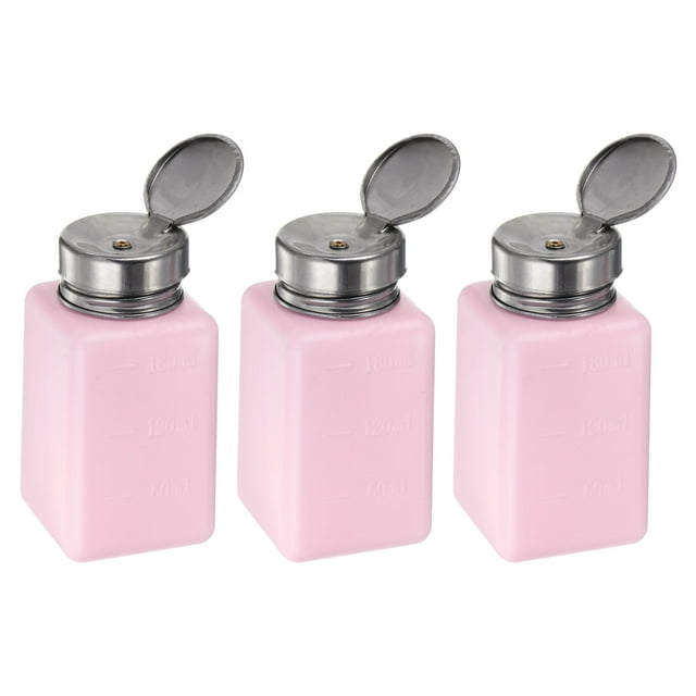 3pcs Dispensadores de Alcohol Solvente 180ml(6oz) con Bomba de Dispensación de Líquido y Tapa de Acero Inoxidable Sellada para Acetona, Limpiador, Rosa