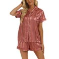thumbnail image 4 of xiaxaixu Ensemble de Pyjama 2 Pcs pour Femmes, Chemise à Manches Courtes à Rayures Classiques + Shorts Ensemble de Nuit, 4 of 6