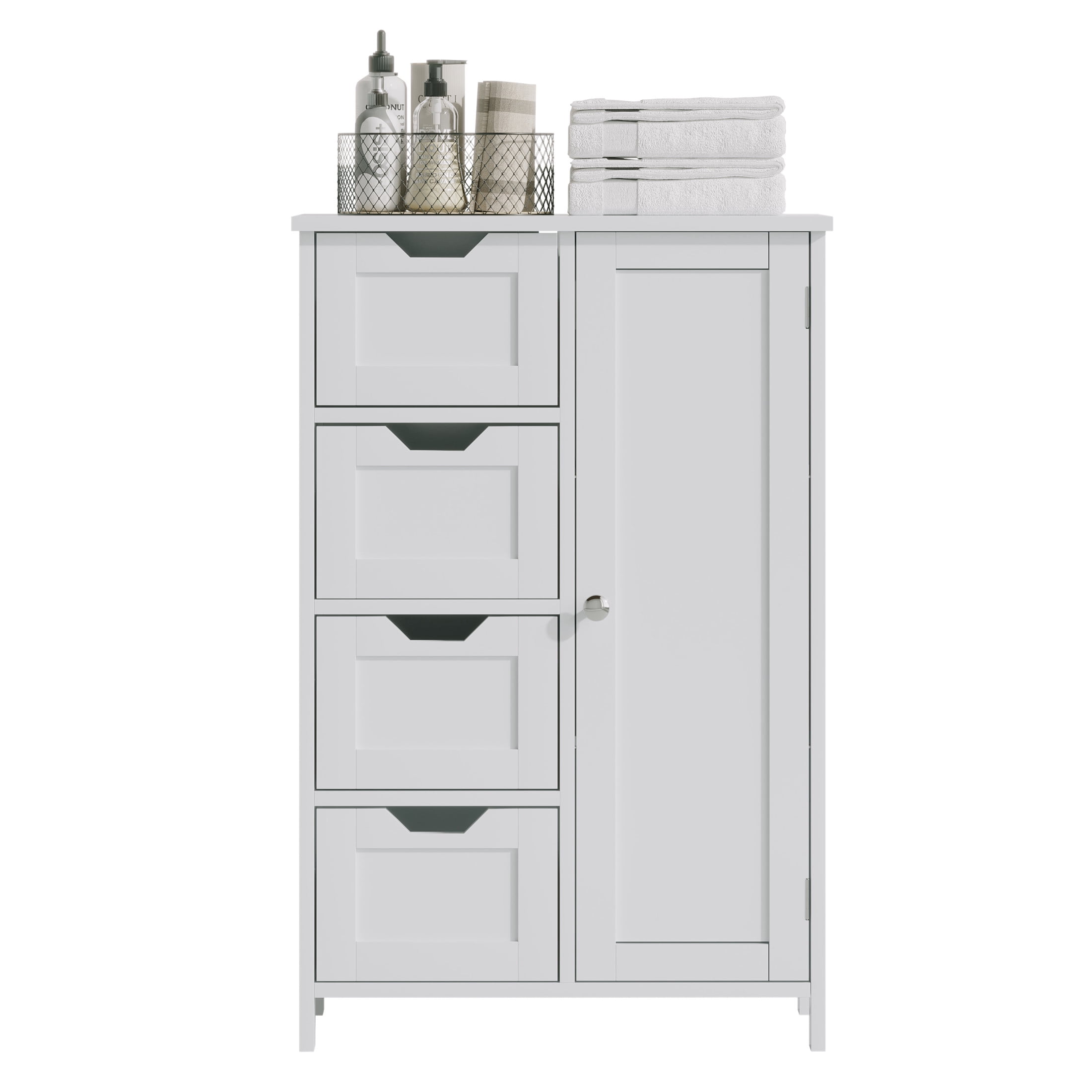 Noble House Nesta Bathroom Storage Cabinet with 4 Drawers, and Adjustable Shelf, Wooden Floor Organizer, White