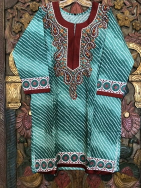 Mogul Women Bohemian Blue Cotton Tunic Dress Ethnic Style Summer Fashion Kurti L