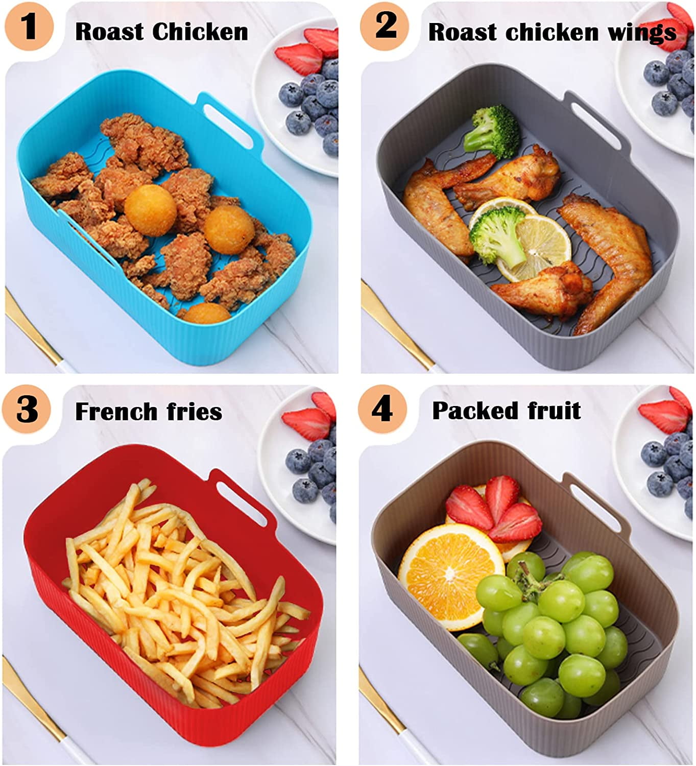  10QT Air Fryer Silicone Liners - 2Pcs Rectangular Airfryer  Silicone Pot Baking Tray for Ninja Dual DZ401/DZ550 Reusable Replacement  Basket Insert with Magnetic Cheat Sheet (2 Pcs Grey): Home & Kitchen