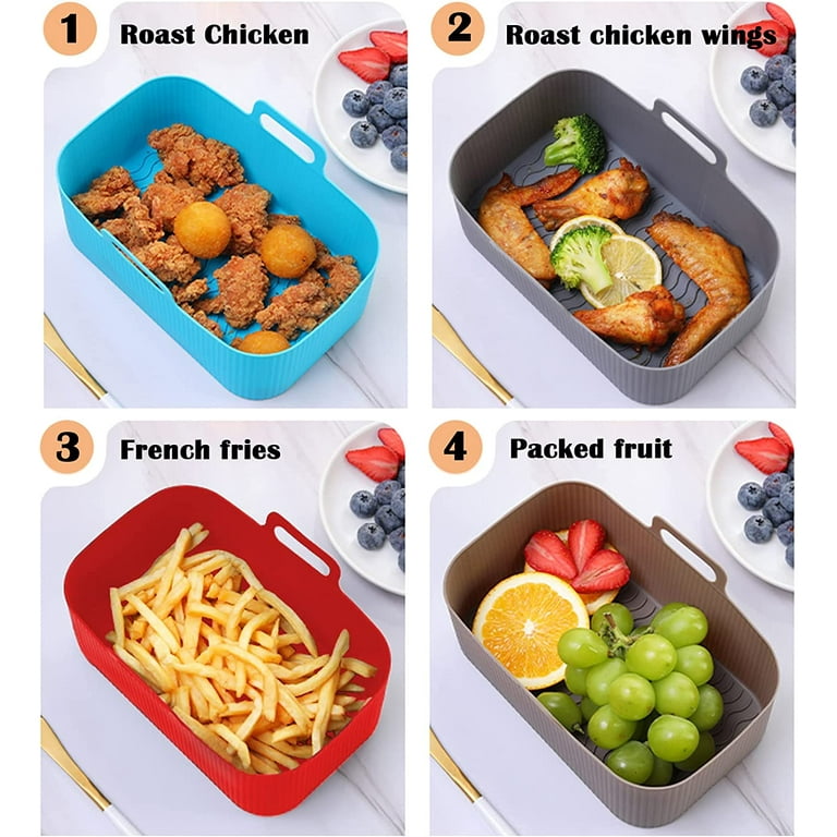 10QT Air Fryer Silicone Liners, MMH 2Pcs Rectangular Airfryer Silicone Pot  Baking Tray Reusable Replacement Basket Insert for Ninja DZ401/DZ550 