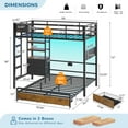 thumbnail image 3 of Bunk Bed Twin Over Full Size with LED Lights & 4 Storage Drawers, L-Shaped Bunk Bed with Charging Station & Bookshelf for Adults, Twin Loft Bed with Pegboard & Safety Guardrail & Ladder, Black, 3 of 12
