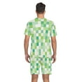 thumbnail image 6 of joogoo Men's Pajama Set Green and White Geometric Lattice V-Neck Pj Shorts Set 2 Piece Loungewear Sleepwear S, 6 of 7