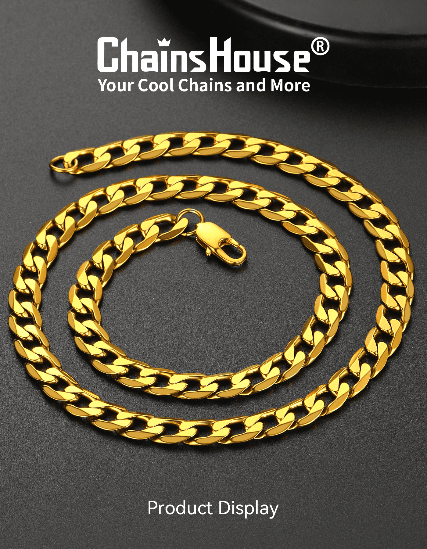 ChainsHouse Mens Necklaces Cuban Link Chain 14k Gold Plated Necklace for Men Women Stainless Steel 9mm Chunky Chains Men Jewelry Gift, 18 inches