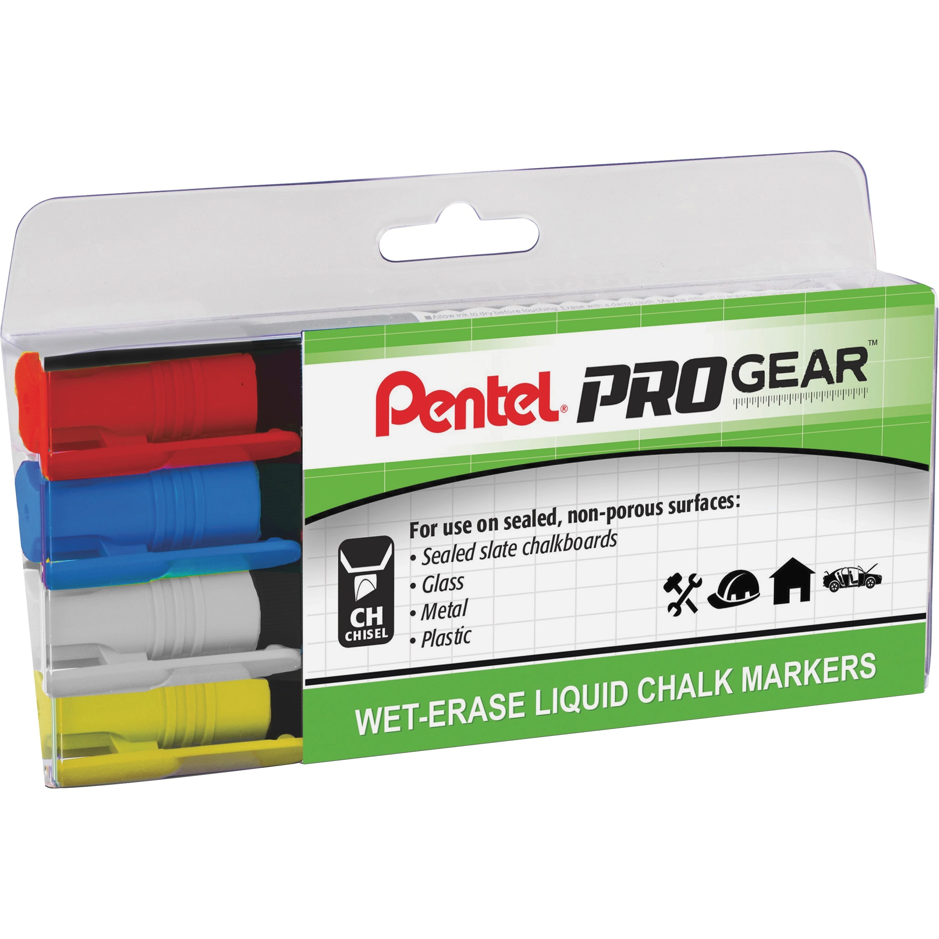 Pentel, PENSMW26PGPC4M1, PROGear WetErase Liquid Chalk Marker, 4