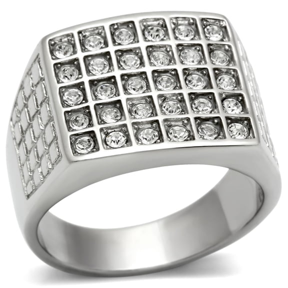 Luxe Jewelry Designs Men's Stainless Steel Pave Ring with Crystals - Size 8 (Pack of 2)