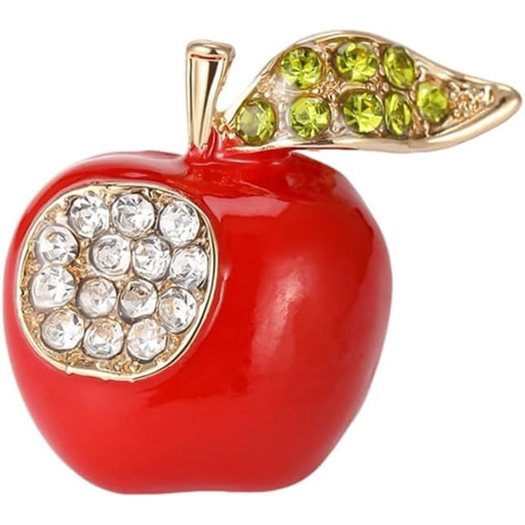 Rhinestone Red Apple Brooch for Women Men Cute Fruit Brooches Recognition Lapel Pin Clothing Accessories Crystal Corsage Appreciation Jewelry School Badge for Teachers Festival Student Graduation