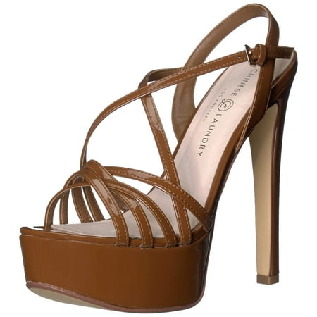 Chinese Laundry Teaser Mocha Patent Ankle Strap Open Toe Platform Dress Sandals (Mocha Patent, 5.5)