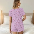 thumbnail image 6 of QATAINLAV Casual Two Piece Outfits for Women, Casual Short Sleeve Tees and Shorts Lounge Set Trendy Printed V Neck Shirts Matching Shorts Sleepwear Sets, Pink, M, 6 of 9