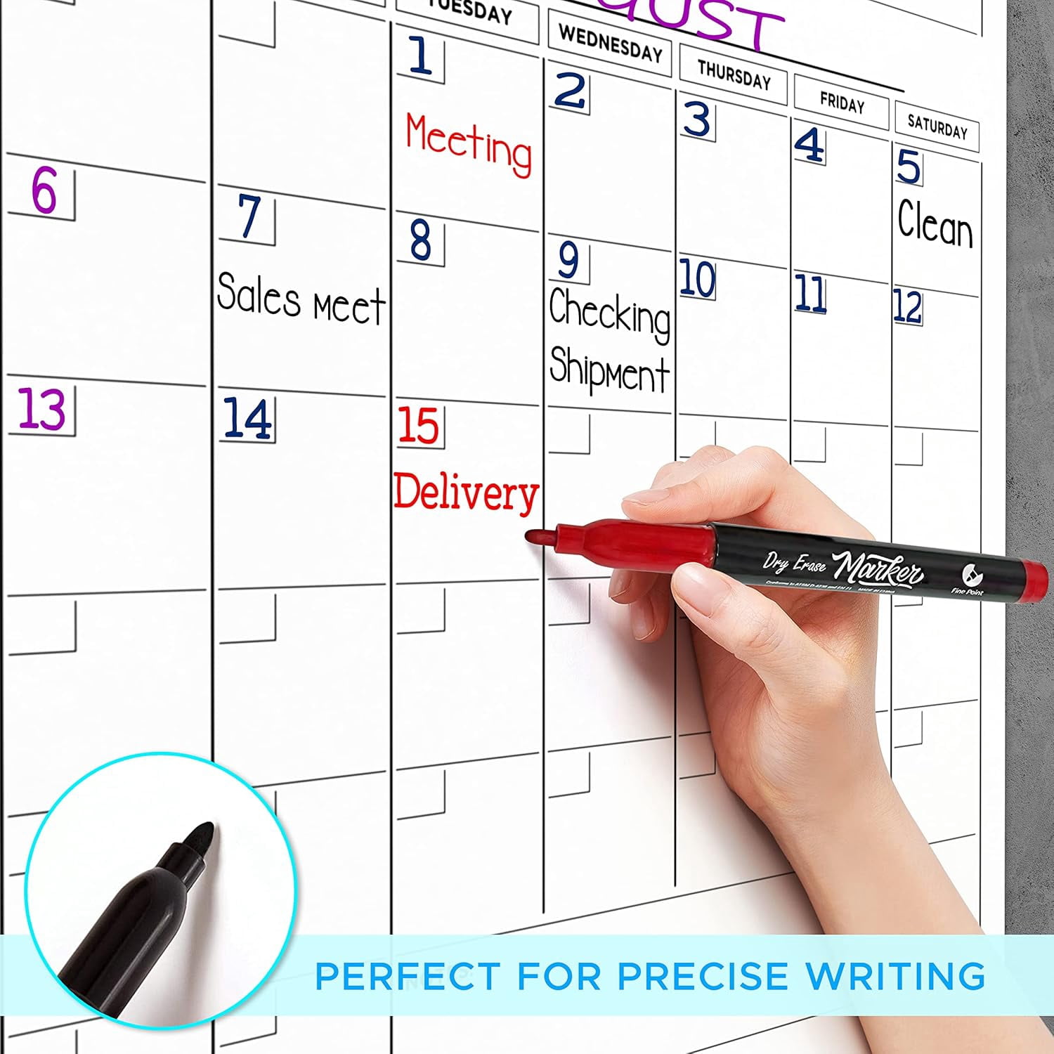 Scribbledo Large White Board Calender 2025, Dry Erase Calendar Whiteboard with 6 Markers, 48" x 36"