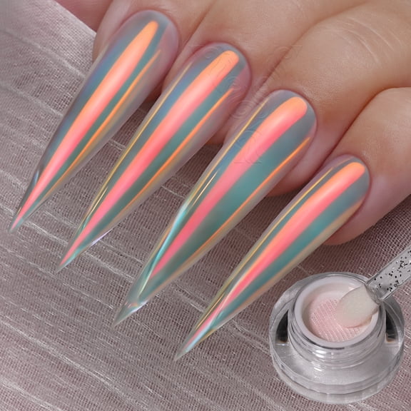 YOKEFELLOW GleamTap Cushion Aurora Chrome Nail Powder - Mermaid Aurora Effect, Nail Art Glitter Decoration for Home DIY Salon Manicure (GT111 Afterglow/Purple Blue with Coral Sheen)