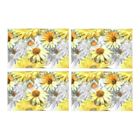 

MKHERT Vintage Watercolor Floral Asters Chamomile Leaves and Grasses Placemats Table Mats for Dining Room Kitchen Table Decoration 12x18 inch Set of 4
