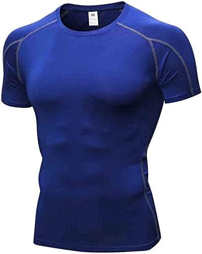 rlian Mens Running Compression Tops， Base Layers Comfortable Top Short Sleeve Shirt， Quick Dry Sports Workout T Shirts Dark Blue Medium