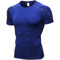 thumbnail image 1 of rlian Mens Running Compression Tops， Base Layers Comfortable Top Short Sleeve Shirt， Quick Dry Sports Workout T Shirts Dark Blue Medium, 1 of 1