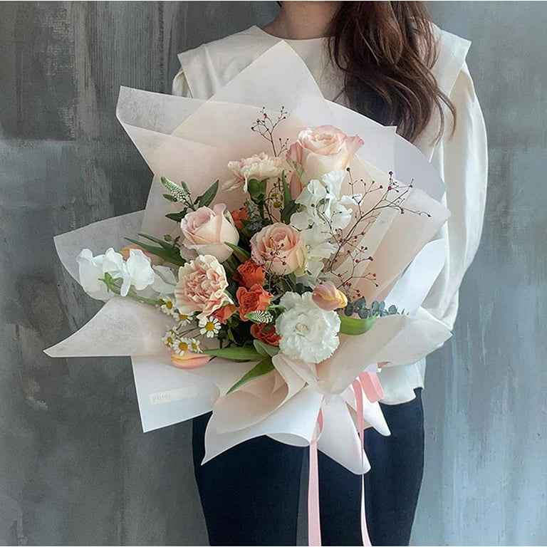 Xiaohong Flower Wrapping Paper Bouquet Floral Packaging White Mesh Wrap Roll Korean Bouquet Wrapping Net Yarn Wrinkle Waves Paper Valentine's Day
