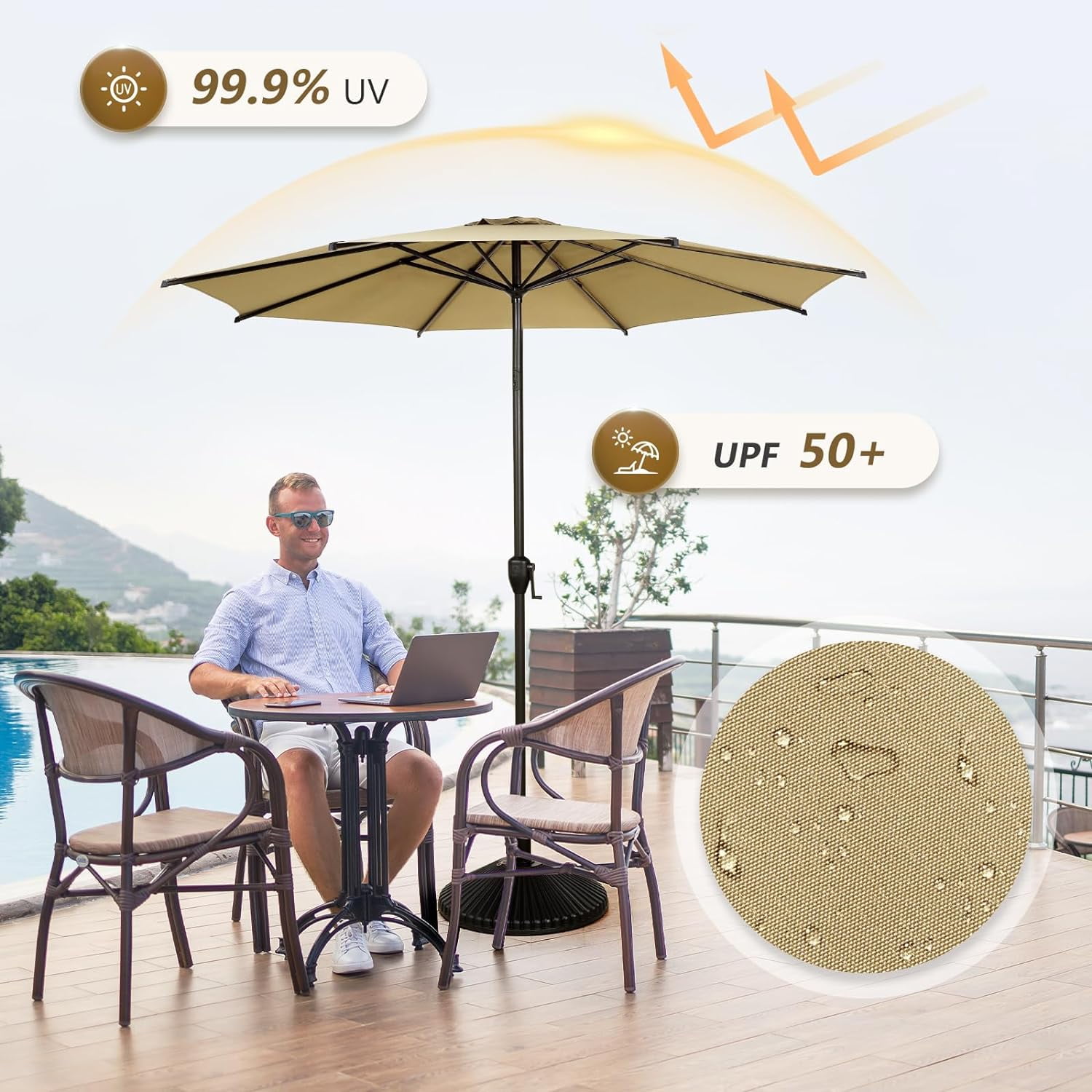 abba patio umbrella button 9FT Lyon Outdoor Patio Outdoor Table Umbrella with Push Tilt and Crank Market Umbrella 8 Sturdy Ribs UV Protection Waterproof for Garden Deck Backyard Pool, Black & market umbrella Abba Patio 9FT Outdoor Market