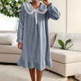 thumbnail image 2 of Busydd Flannel Nightgowns for Women Winter Warm Plush Sleepwear for Women Casual Solid Color Lapel Long Sleeve Pajamas for Women 2XL, 2 of 8
