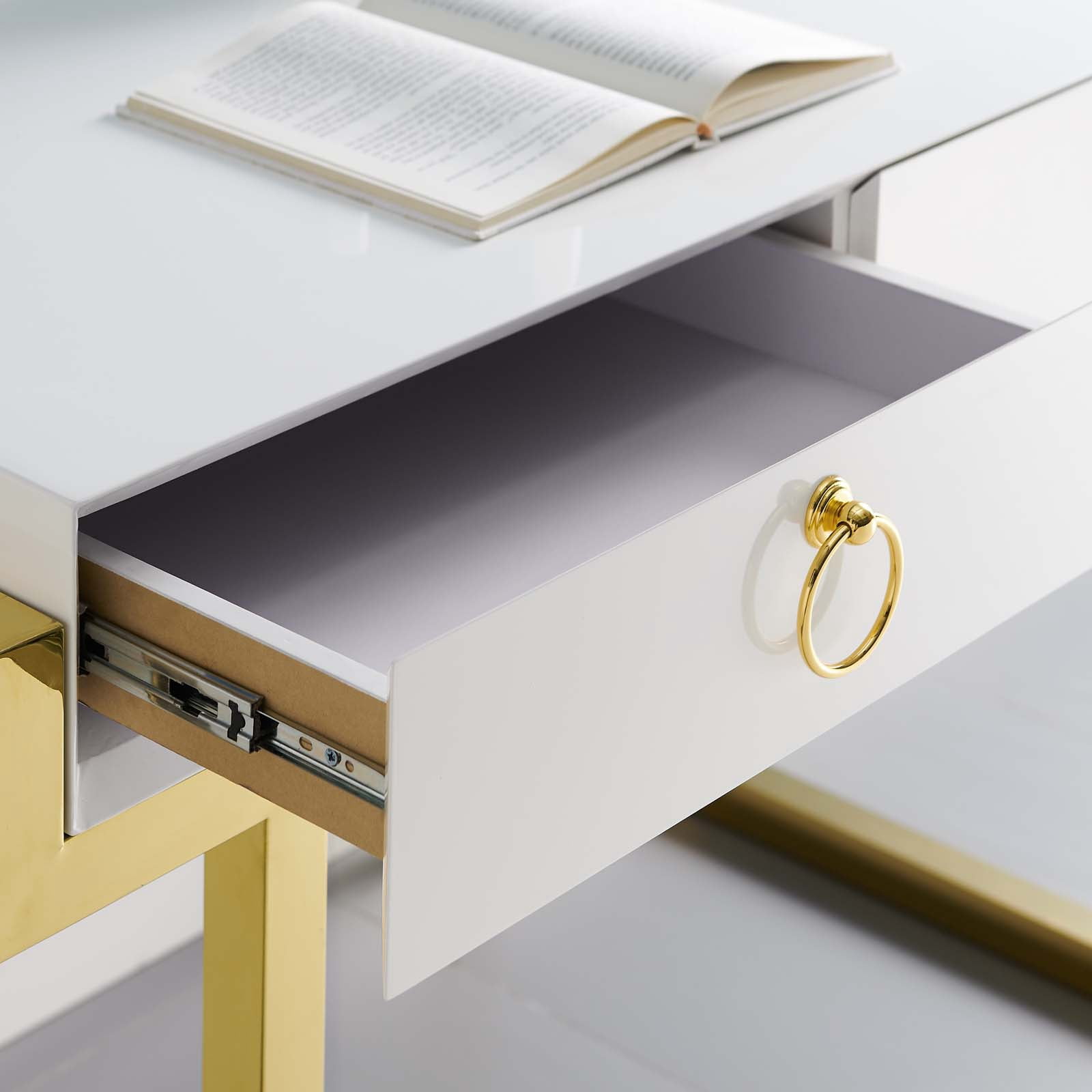 Modway Ring Modern Style Stainless Steel Office Writing Desk in Gold/White