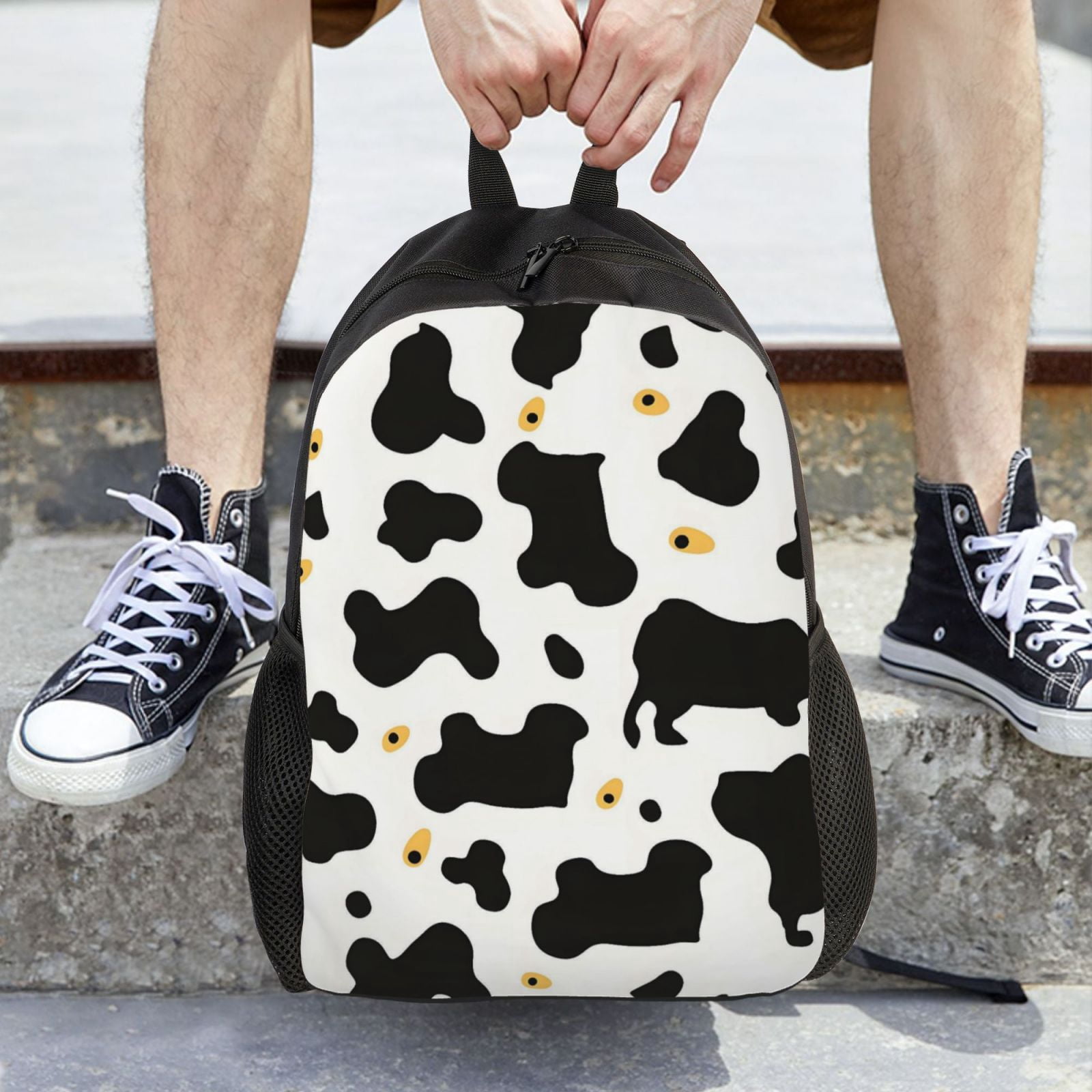 Single Side Full Backpack 16.1×11.8×4.5in Large Capacity Breathable Shoulder Belt Leisure Simple And Strong Bearing Capacity Simple Cow Print Pattern1_4