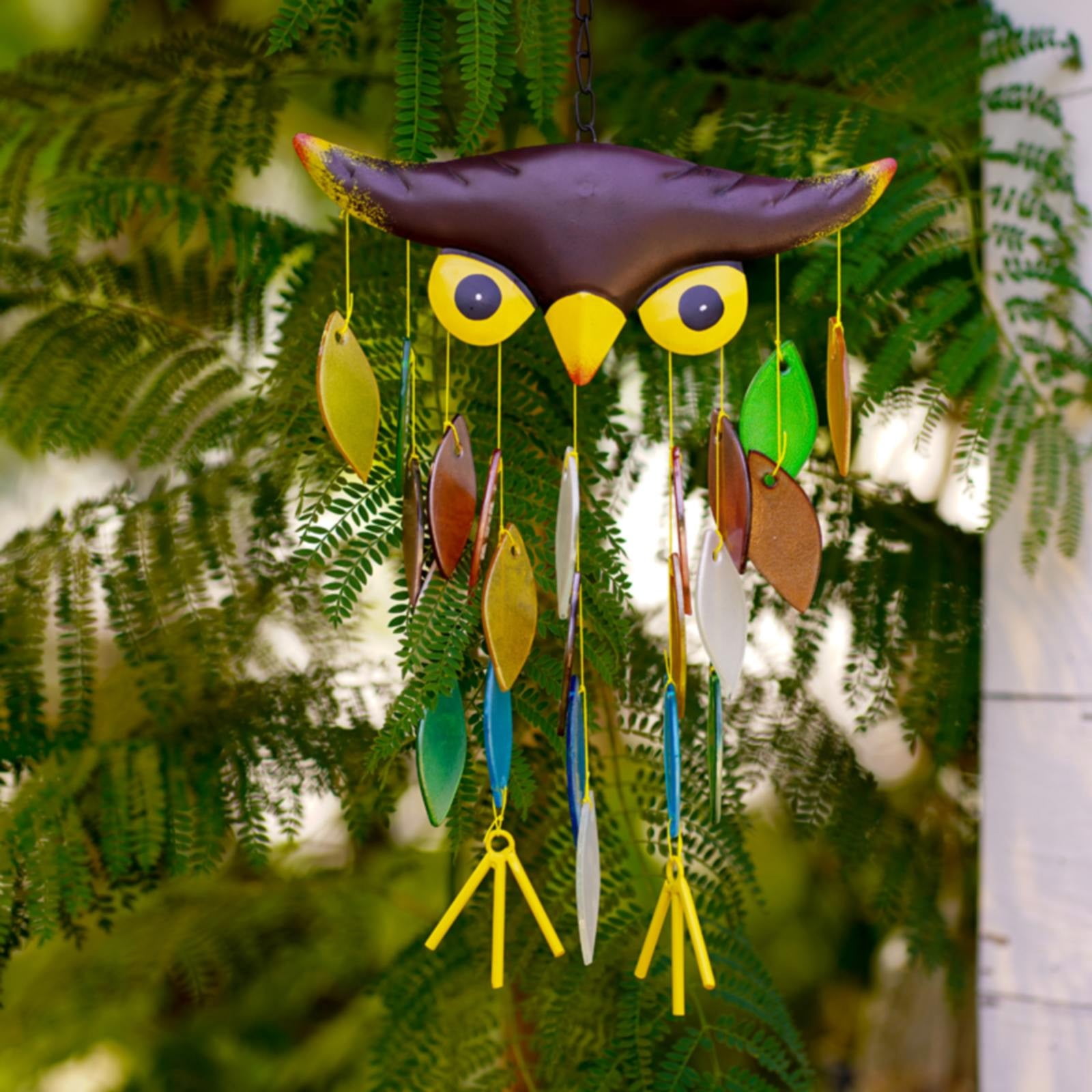 LHWEN Wind Chime Folk Art Owl Model Glass Wind Chimes Wall Hanging Home Decor Apartment Room Dorm Decoration Terrace Patio Porch Garden Unique Design Relaxing Sounds Handmade Gift for Birthday