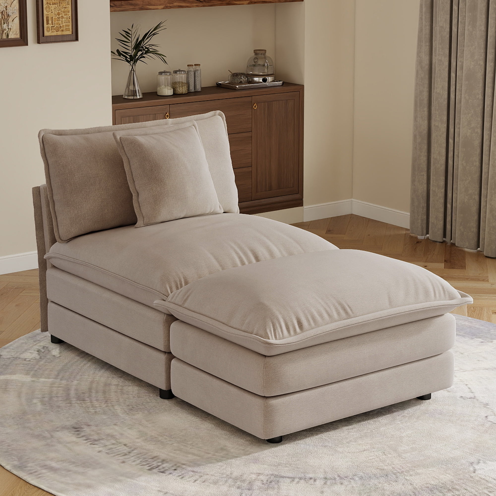 Modular Sectional Sofa Chenille Fabric Solid Wood Frame Flexible Combination for Living Room Home Theater