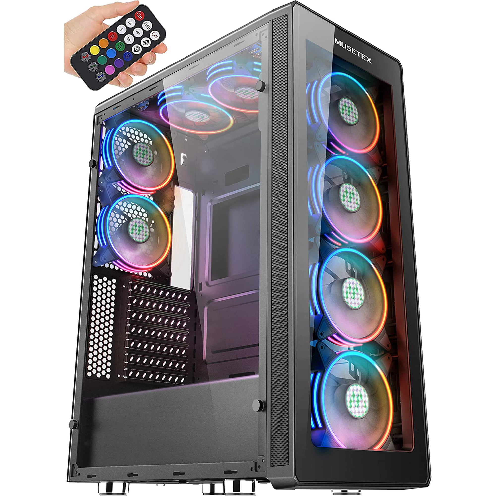 MUSETEX 8 PCS ARGB Fans ATX Mid-Tower Gaming PC Computer Case (T400-MS)