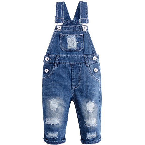 KIDSCOOL SPACE Baby Girl Boy Bib Pocket Jean Overalls,Unisex Workwear,6-12 Months